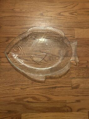 Coastal Beachy Inspired Textured Glass Fish Serving Plate/Platter